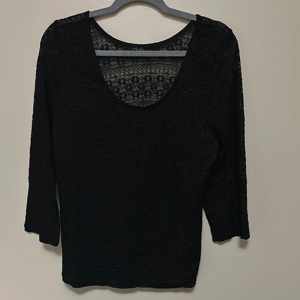 Deb Y2K Black Lace Sheer Back & 3/4 Sleeves Women's Blouse Size 2X
